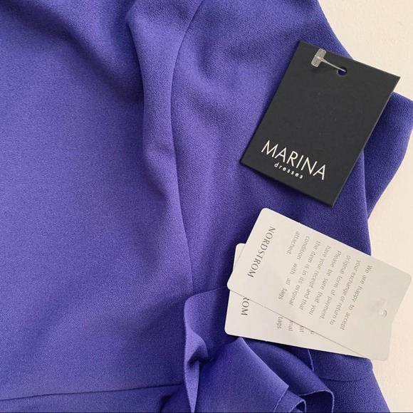 MARINA Cobalt Blue Purple Peplum Rose Sleeveless Cocktail Dress Size 16 … - Picture 13 of 13